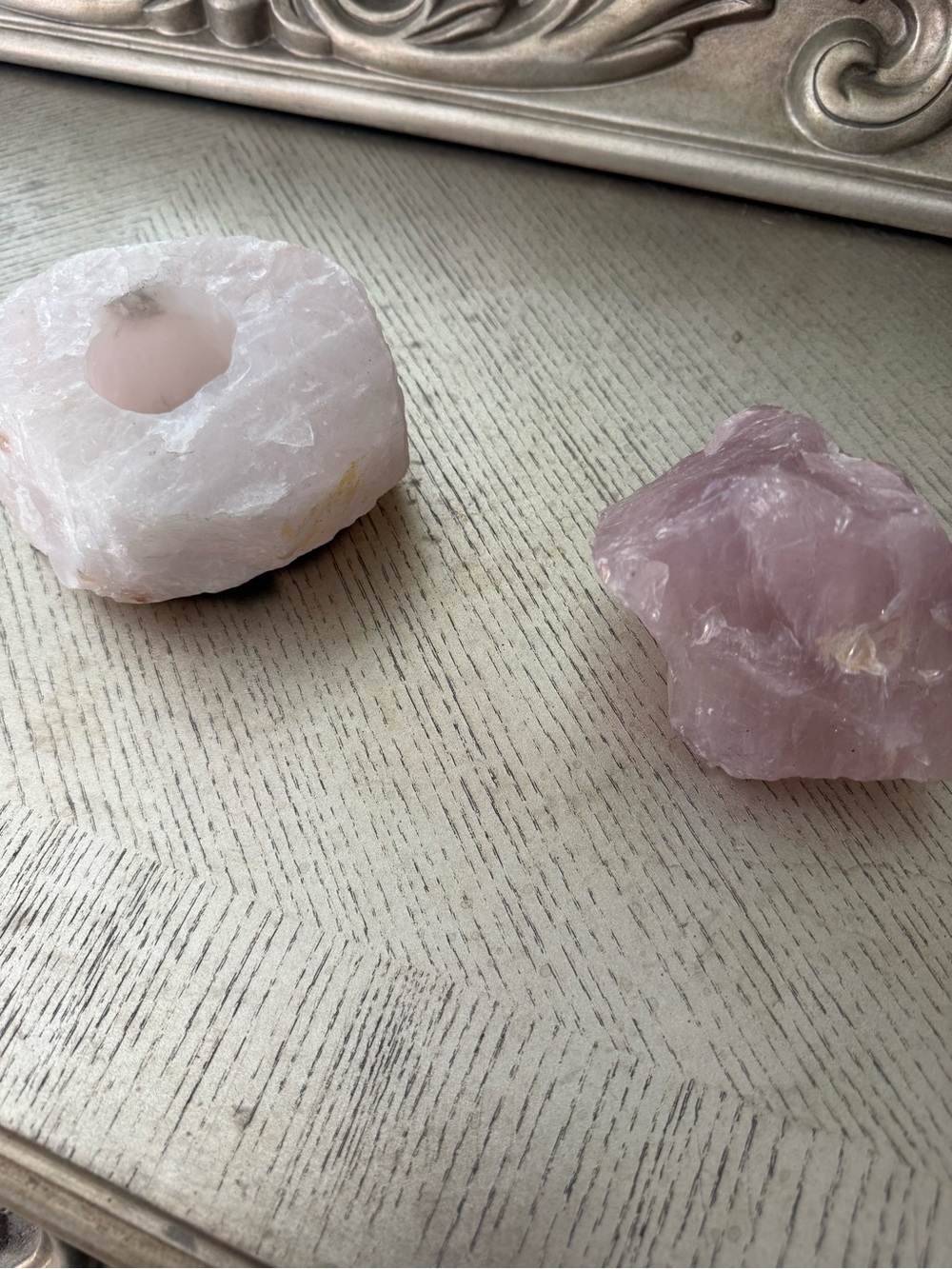 Hand-Cut Rose Quartz Decorative Set - Blush Pink Accent